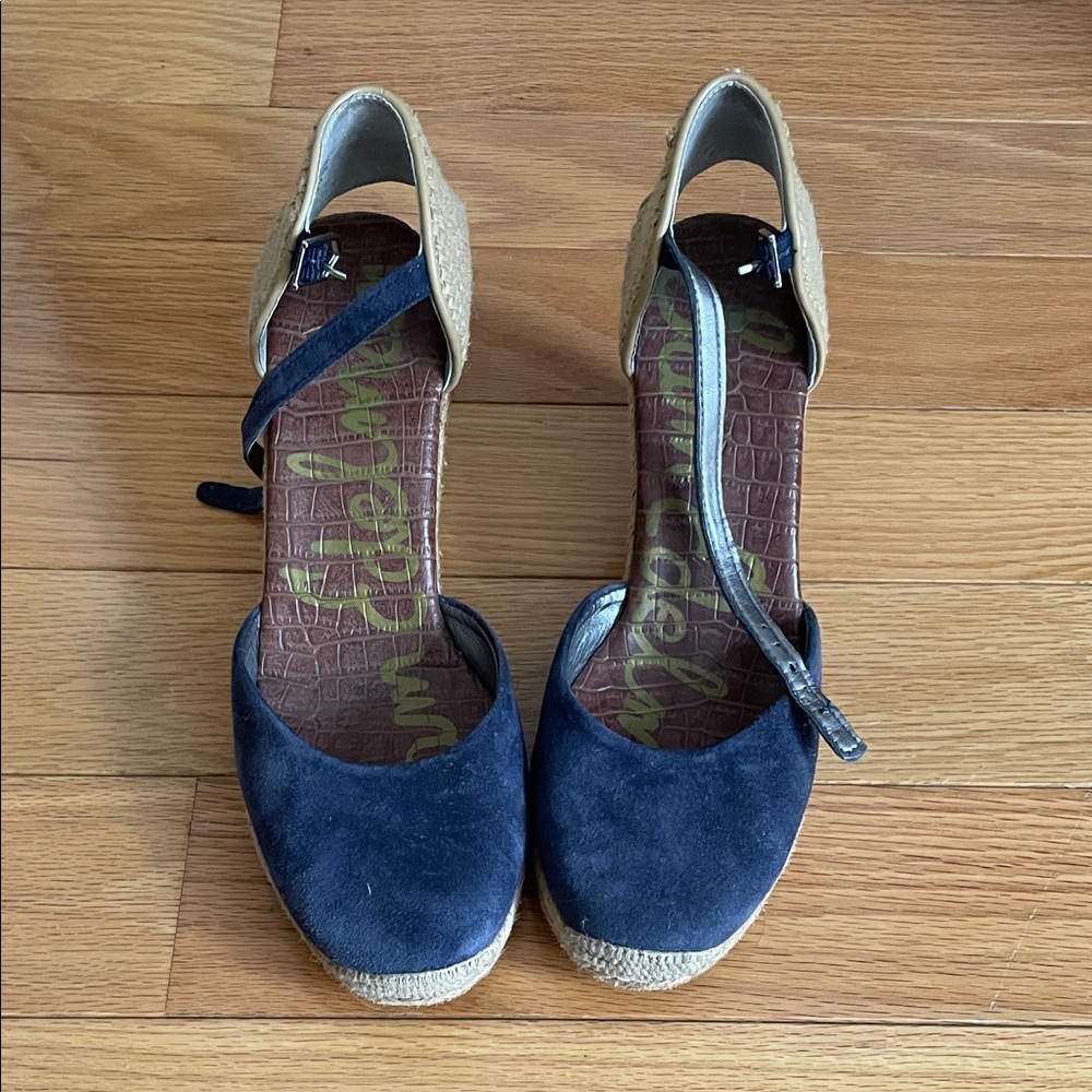Sam Edelman Navy Suede & Tan Espadrille Wedge Sandals